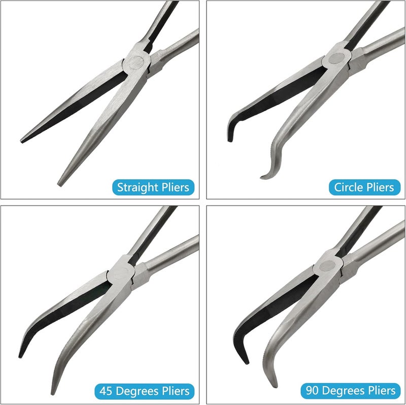 MFBJXC 4 Pack 11" Long Nose Pliers Set with Portable Bag, Insulated Grip - Straight Needle Nose, 45/90 Degree Angle Curved & Circle Tools for Wire Bending, Shaping, Trimming - Image 2